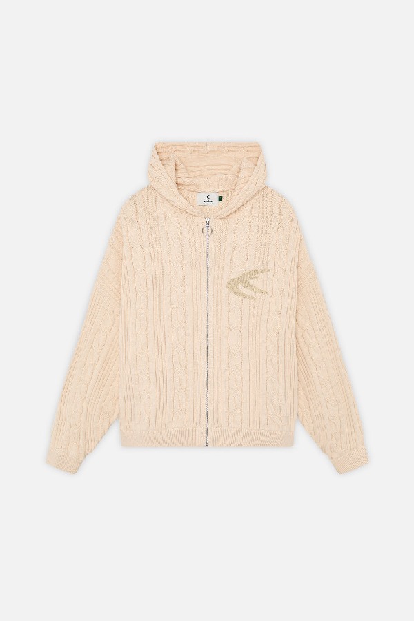 Scuffers Latte Zipper Knit Knitwear Ecru | ZQKRGNX-01